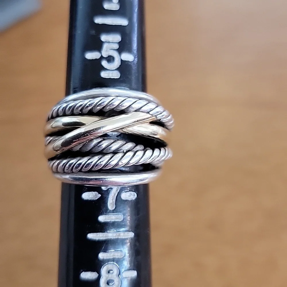 David Yurman Crossover Ring In Sterling Silver with 14k Yellow Gold - Picture 8 of 9